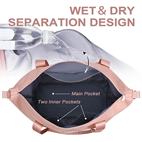 WOOMADA Weekender Bag for Women, Travel Duffel Bags with Shoe Compartment & Wet Pocket, Personal Item Bag for Airlines - color: Pink