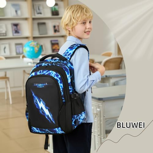 Boys Backpack for Kids Elementary School Bags Lightning Teens Durable Bookbag (blue) - style: Blue