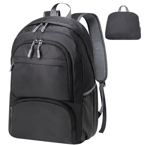 HOLYLUCK 20L Lightweight Packable Hiking Daypack Foldable Backpack for Men Women Small Travel Outdoor Foldable Shoulder Bag-black - color: Black
