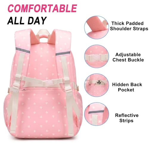 3PCS Kids Backpack Set, School Backpack with Lunch Bag & Pencil Case, Lightweight Waterproof Bookbag for Kids (Pink Heart) - color: Pink Heart