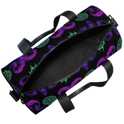 MNSRUU Duffel Bags Mystical Ram Skull Sports Gym Bag Travel Luggage Overnight Bags for Men Women Duffel Bags for Traveling - color: Goth 15
