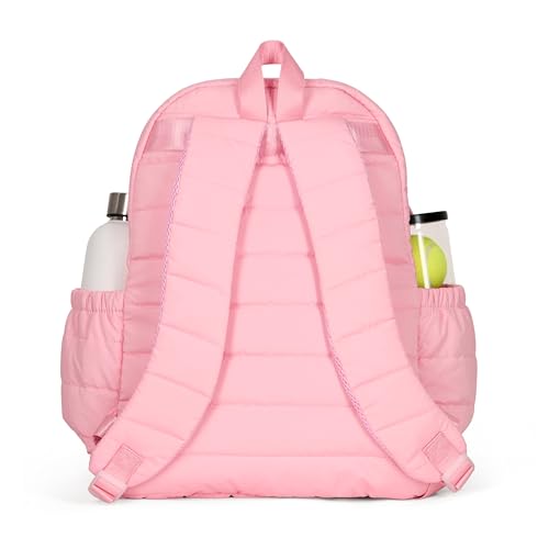 Ame & Lulu Game On Tennis Backpack - Contains Padded & Adjustable Straps - Two Exterior Water Bottle Pockets - color: Light Pink Puffer