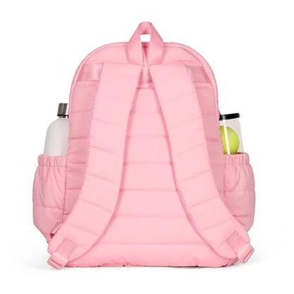 Ame & Lulu Game On Tennis Backpack - Contains Padded & Adjustable Straps - Two Exterior Water Bottle Pockets - color: Light Pink Puffer