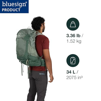Osprey Stratos 34L Men's Hiking Backpack - Camping Bag with Waterproof Raincover, Bottle Pockets, & Gear Straps, Pine Leaf - color: Pine Leaf, style: 34l