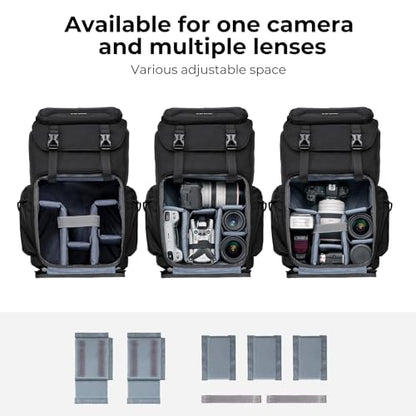 K&F CONCEPT Camera Backpack, Hard Shell Camera Bag, Large Capacity Photography Backpack with 15.6" Laptop Compartment & Tripod Holder & Rain Cover - color: Black