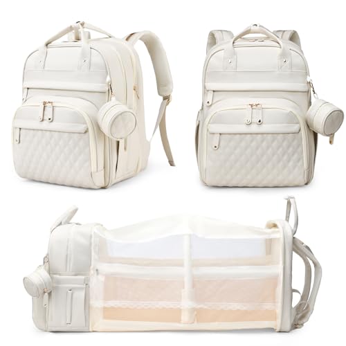 Astro alan Baby Diaper Bag with Changing Station, Waterproof Diaper Bag Backpack for Moms Dads with USB Charging Port, Baby Shower Gifts, Large Capacity diaper backpack, Beige - color: Vegan Leather Beige