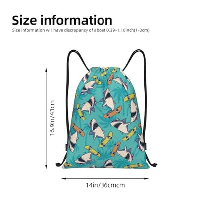 Gianlaima Surf Whale Shark Ocean Nautical Skateboard Palm Drawstring Bags Backpack Bag Sport Gym Sack String Bag Yoga Dance Travel Bag For Men Women - color: Black29