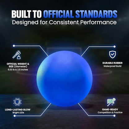Glow in the Dark Lacrosse Ball | Night Practice & Training Equipment for All Ages | 2 Pack Official Size & Weight | Lacrosse Gift | LED Sky Blue