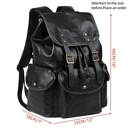 Vegan Leather 15.6 inch Laptop Backpack Hiking Camping Backpack Satchel Bookbag Travel Business Casual Backpack CN-01 (Black) - color: Black