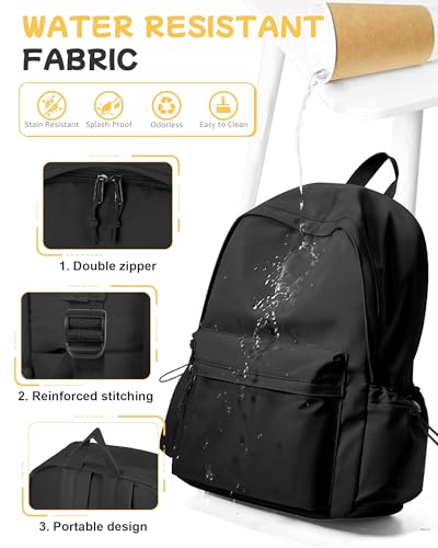 SEAFEW Black Backpack for School Women Girls, Waterproof Bookbag Cute High School Backpack for Men Teen Boys, Lightweight Travel College Back Pack Mochilas Escolares para Casual Daypack Rucksack - color: Black