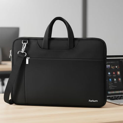 Ferkurn Laptop Case Bag Women Men Computer Sleeve with Shoulder Compatible with HP/Inspiron/Thinkpad/Vivobook/MSI/Surface, 15.6 inch, Black - color: Elegant Black, size: 15.6 inch