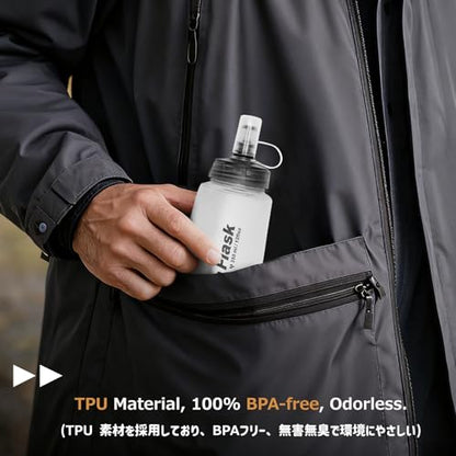 Azarxis TPU Soft Flask Collapsible Water Bottle Running Folding Gel Water Reservoir Handheld for Hydration Pack Hiking Cycling Climbing Jogging Marathon Trail Race - color: #04 Blue - 350ml - 2-pack