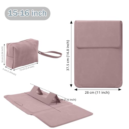 15-16 Inch Protective Laptop Sleeve Case with Stand, for MacBook Air 15" M5~M2 (2026-2023); MacBook Pro 16" M5~M1, Pro/Max(2026-2021), Matte PU Leather Laptop Case 15"-16" (Dark Pink) - color: Dark Pink, size: 15-16 Inch