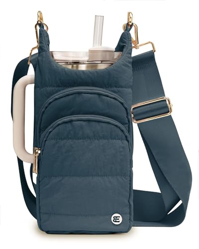 Water Bottle Holder with Strap for 30/32 oz, Crossbody Water Bottle Carrier Bag with RFID Blocking Phone Pocket - color: Green