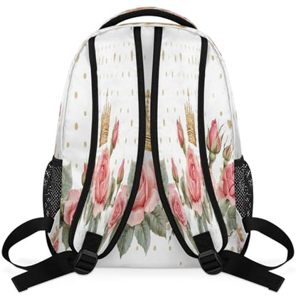 Crown Roses Laptop Backpack for Women 17 inch Backpacks Lightweight Computer Bag Rucksack Casual Daypack Work Travel - color: Multicolor-4