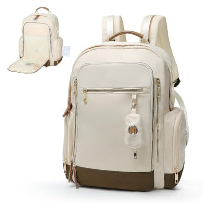 miss fong Diaper Bag Backpack - Baby Diaper Bag Mommy Bag Diaper Backpack with 16 Pockets Large Capacity Travel Diaper Bag Baby Shower Gifts for Mom & Dad-Off-White - color: Off-white