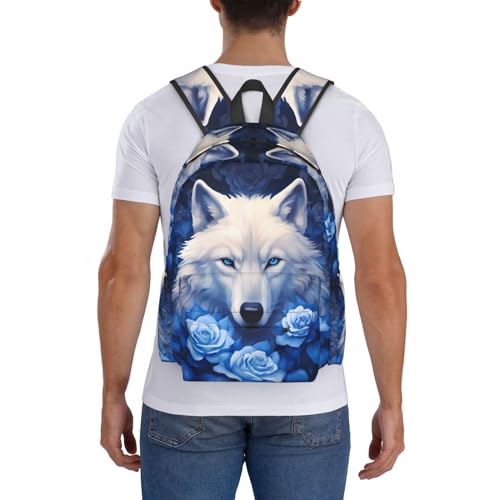 cfpolar 17 Inch Backpack Blue Rose Wolf Laptop Bag Shoulder Bag School Bookbag Casual Daypack For Boys Girls - color: B2-blue Rose Wolf