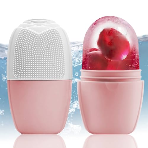 XHJRI Ice Face Roller Massager,Ice Cube Roller for Face, Eyes and Neck Naturally Conditioning and Skin Care,De-Puff Eye Bags,Reduce Migraine Pain,Reusable Massage Silicone Ice Mold (New Pink White) - color: New Pink White