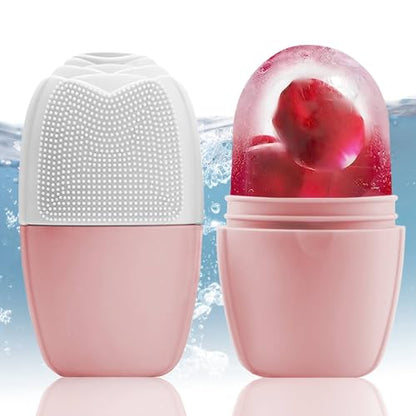 XHJRI Ice Face Roller Massager,Ice Cube Roller for Face, Eyes and Neck Naturally Conditioning and Skin Care,De-Puff Eye Bags,Reduce Migraine Pain,Reusable Massage Silicone Ice Mold (New Pink White) - color: New Pink White