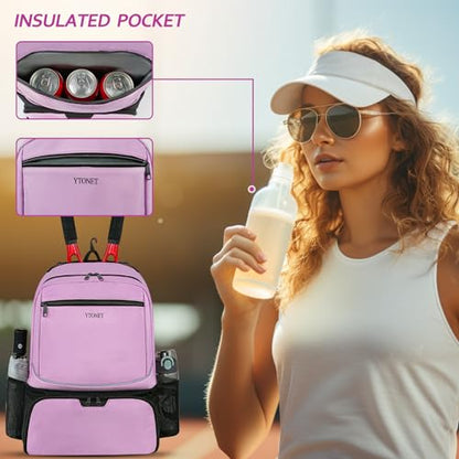 Ytonet Tennis Bag Tennis Backpack for Women Men 2 Rackets with Insulated Pocket Ventilated Shoe Compartment - color: Purple