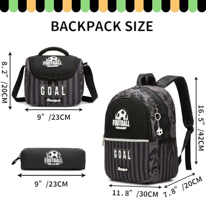 Backpack for Boys Cool Black Backpack for School,Lightweight Elementary Bookbag for Kids Ages 6–12,Back To School Soccer Bookbag - color: Black Football