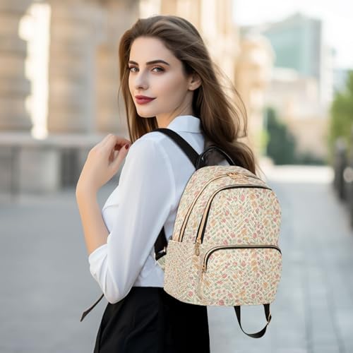 Soft Tulip Meadow Lightweight Casual Backpack for Women, Quilted Full Print Daypack with Leather Handle and Multiple Pockets, Fashion Travel Laptop Backpack for Work and Daily Use