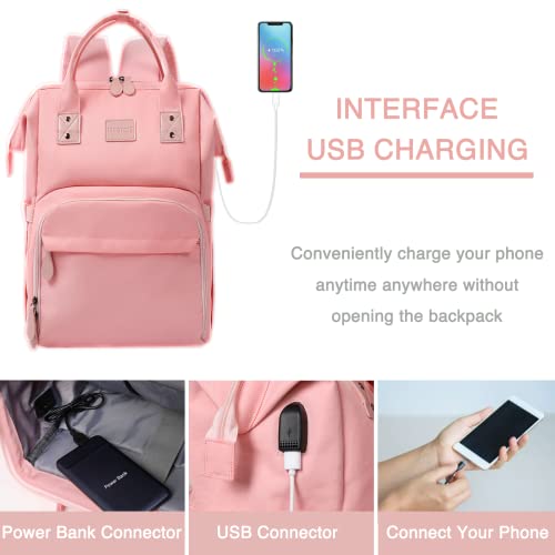 Women's Insulated Laptop Backpack Lunch Cooler Bookbag with USB Port for Women (15.6/14/13 Inch Laptop), Gift For Her - color: Pink-15.6inch