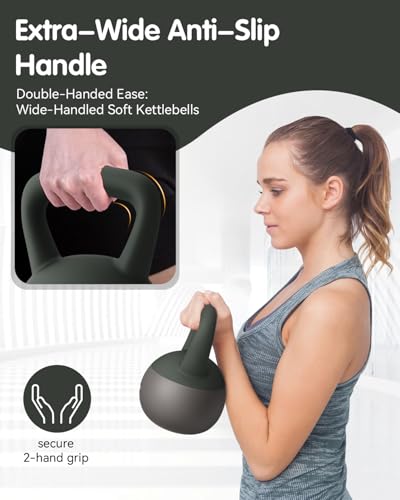 Soft Kettlebell - Cushioned Impact-Resistant Base and Anti-Slip, Kettle bell Anti-Slip Grip Weight for Home Workouts, Safe Strength Training Kettlebells Sets for Women & Men, With Non-slip Gloves - color: Black-Green