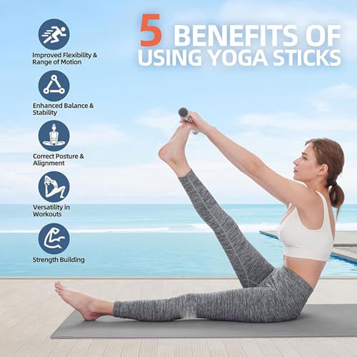 Ymiko Yoga Bar, Multifunctional Stretching Stick with 4 Steel Bars and Non Slip Handles for Shoulder Mobility, Flexibility and Balance Training in Yoga and Fitness