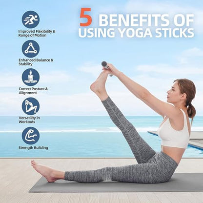 Ymiko Yoga Bar, Multifunctional Stretching Stick with 4 Steel Bars and Non Slip Handles for Shoulder Mobility, Flexibility and Balance Training in Yoga and Fitness