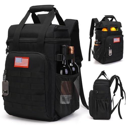 Tactical Backpack Cooler,Lunch Backpack for Men Adults Work with Handle，Soft Cooler Backpack Insulated Waterproof Leak Proof - color: Black