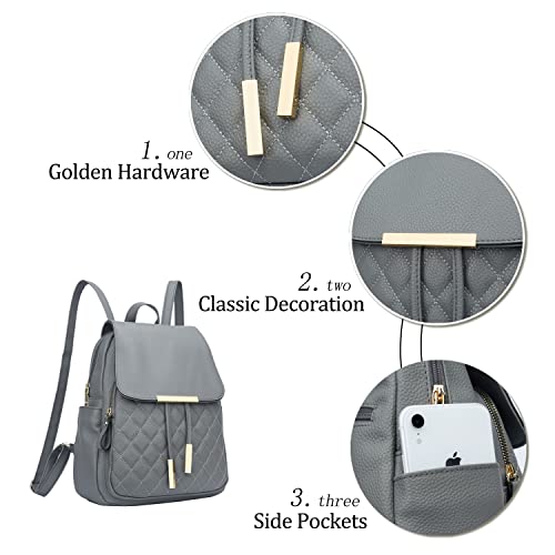 KKXIU Quilted Trendy Leather Backpack Purse for Women and Ladies Shoulder Travel Daypacks Bags (Grey) - color: Grey, style: Backpack