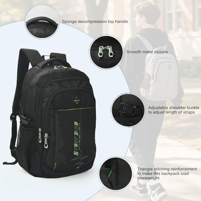 goldwheat School Backpack For Teen Boys, Lightweight Water-Resistant Boys Bookbag With Computer Compartment Fits 15.6" Laptop - color: Black-green