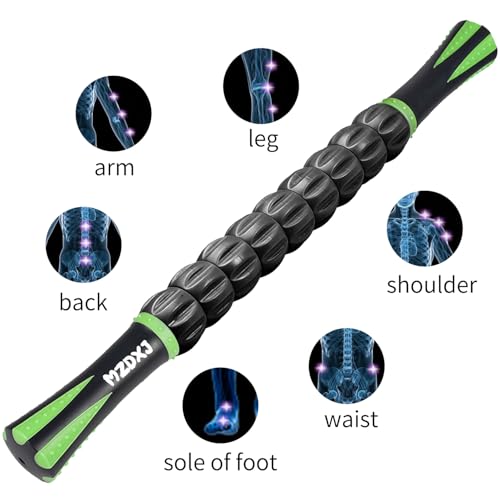 Muscle Roller Massage Roller Stick- Deep Tissue Fascia Blaster for Myofascial Pain Relief, Lymphatic Drainage & Body Sculpting, Handheld Physical Therapy & Recovery Tool (Green black-18 inch) - color: Green Black