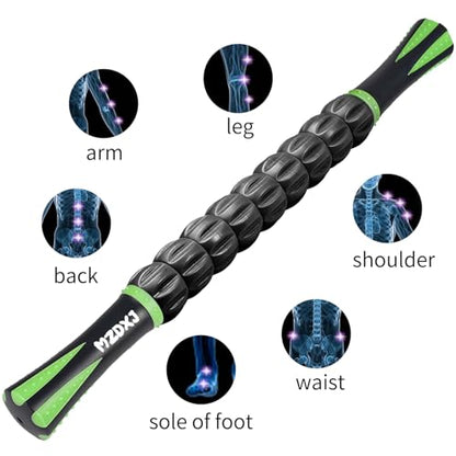 Muscle Roller Massage Roller Stick- Deep Tissue Fascia Blaster for Myofascial Pain Relief, Lymphatic Drainage & Body Sculpting, Handheld Physical Therapy & Recovery Tool (Green black-18 inch) - color: Green Black