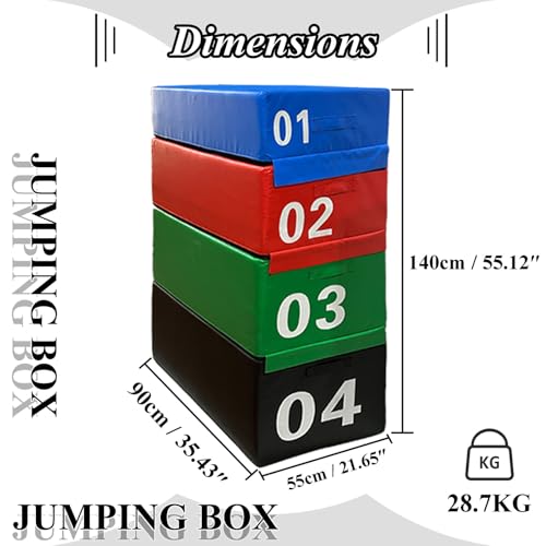 Plyometric Jumping Box Set,4-1 Height-adjustable Soft Foam Stackable Exercise Fitness Gym Plyo Boxes | Premium Stackable Plyo Training Box For Child Home & Commerci(Size:90x55x140cm（35.4x21.6x55in）) - size: 90x55x140cm（35.4x21.6x55in）