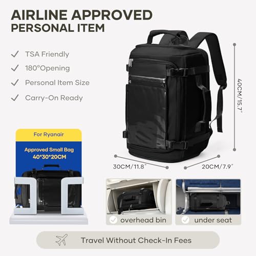 coofay Travel Backpack for Women Men, Carry on Backpack for Airplanes - color: Black