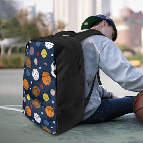 18.5in Basketball Backpack Basketball Bag with Shoe Compartment & Ball Holder, Waterproof Bag for Soccer Volleyball - color: Cartoon Multi Ball Sports Print