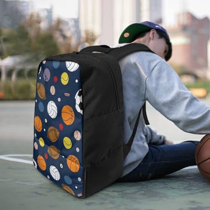 18.5in Basketball Backpack Basketball Bag with Shoe Compartment & Ball Holder, Waterproof Bag for Soccer Volleyball - color: Cartoon Multi Ball Sports Print