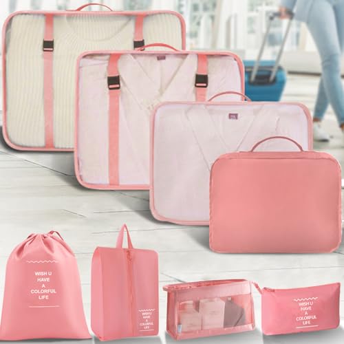 Packing Cubes 8 Set Travel Essentials for Carry on Luggage Organizers Bag Packing Cubes for Suitcases Travel Accessories (Pink) - color: Pink