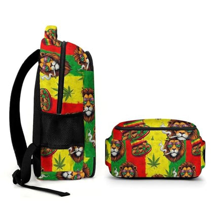 Sturdy Laptop Backpack Rasta Lion Judah with Sunglasses Smoking Jamaican Reggae, Anti Theft Water Resistant Travel Business Bag with Water Bottle Pockets Gifts for Men Women - color: Pattern (326)