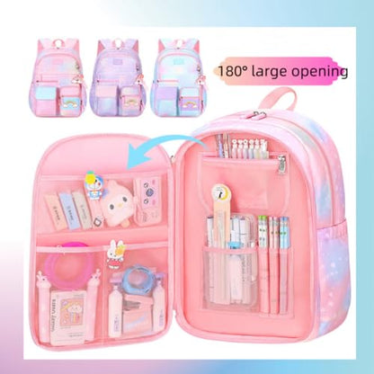Kids Backpack for Girls Girls Backpack Rainbow School Bag for Elementary Primary School With Pen Bag -16inch Purple - color: Purple