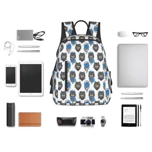 Eco Polyester Backpack Native Dream Catcher Wolf Print, Ergonomic Straps, Fits Tablet, for Work or Hiking - color: Picture (47)