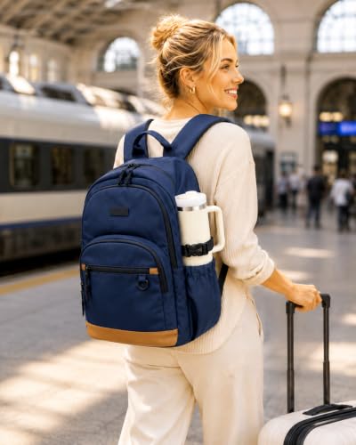 LOVEVOOK Travel Laptop Backpack, Waterproof Carry On Backpack for Women Men, 17.3 Inch Computer Bag, Large College School Bookbag with Luggage Sleeve, Chest Strap & Water Bottle Pocket - color: Navy Blue-a-l, size: 17.3 Inch