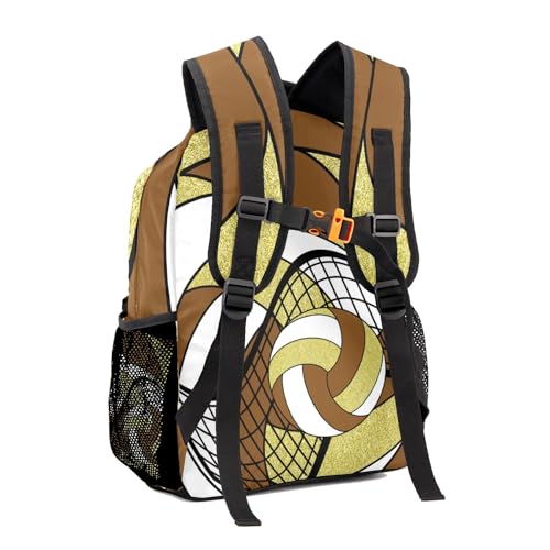 Volleyball Brown Gold Waterproof Backpack Casual School Bags Bookbag Custom Daypack for Birthday Holiday Gift - color: Volleyball Brown Gold
