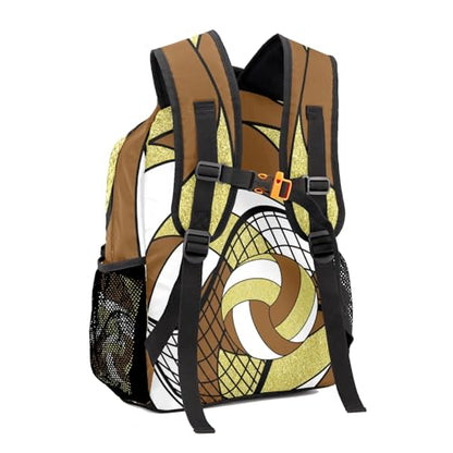 Volleyball Brown Gold Waterproof Backpack Casual School Bags Bookbag Custom Daypack for Birthday Holiday Gift - color: Volleyball Brown Gold