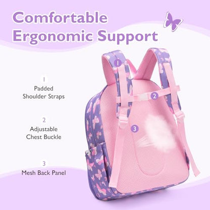 mommore Kids Backpack for Boys Girls 4-8 Kindergarten Elementary School Backpack with Lunch Box - 15” H Fit Folder - color: Purple Butterfly, style: 2 Pcs