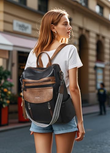Shrrie Backpack Purse for Women Fashion Leather Backpack Purse Designer Travel Backpack Convertible Shoulder Bag with Wristlet - color: 2-5 Black With Brown