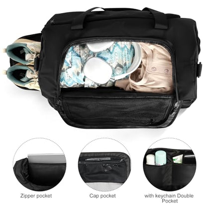 Gym Bag for Men Women With Shoe Compartment & Wet PocketWater Resistant Sports Gym Bag 、shoulder bag、messenger bag Carry On Duffel Bag forWeekend Overnight Traveling (black) - color: black