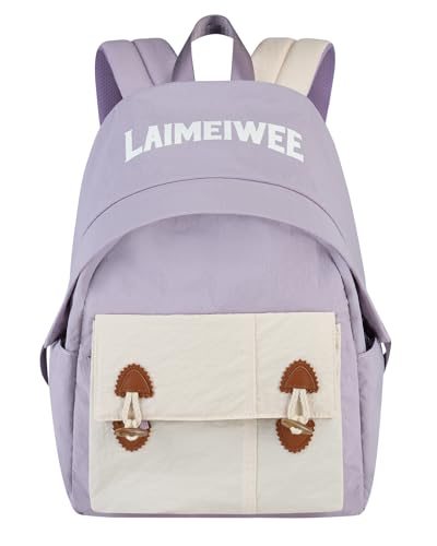Lightweight Travel Backpack for Women, School Backpack for Teen Girls & Boys, Water-repellent Taslon Fabric, Stylish Casual Daypack for College Everyday Use, Fits 14" Laptop, Purple & Beige - color: Purple & Beige